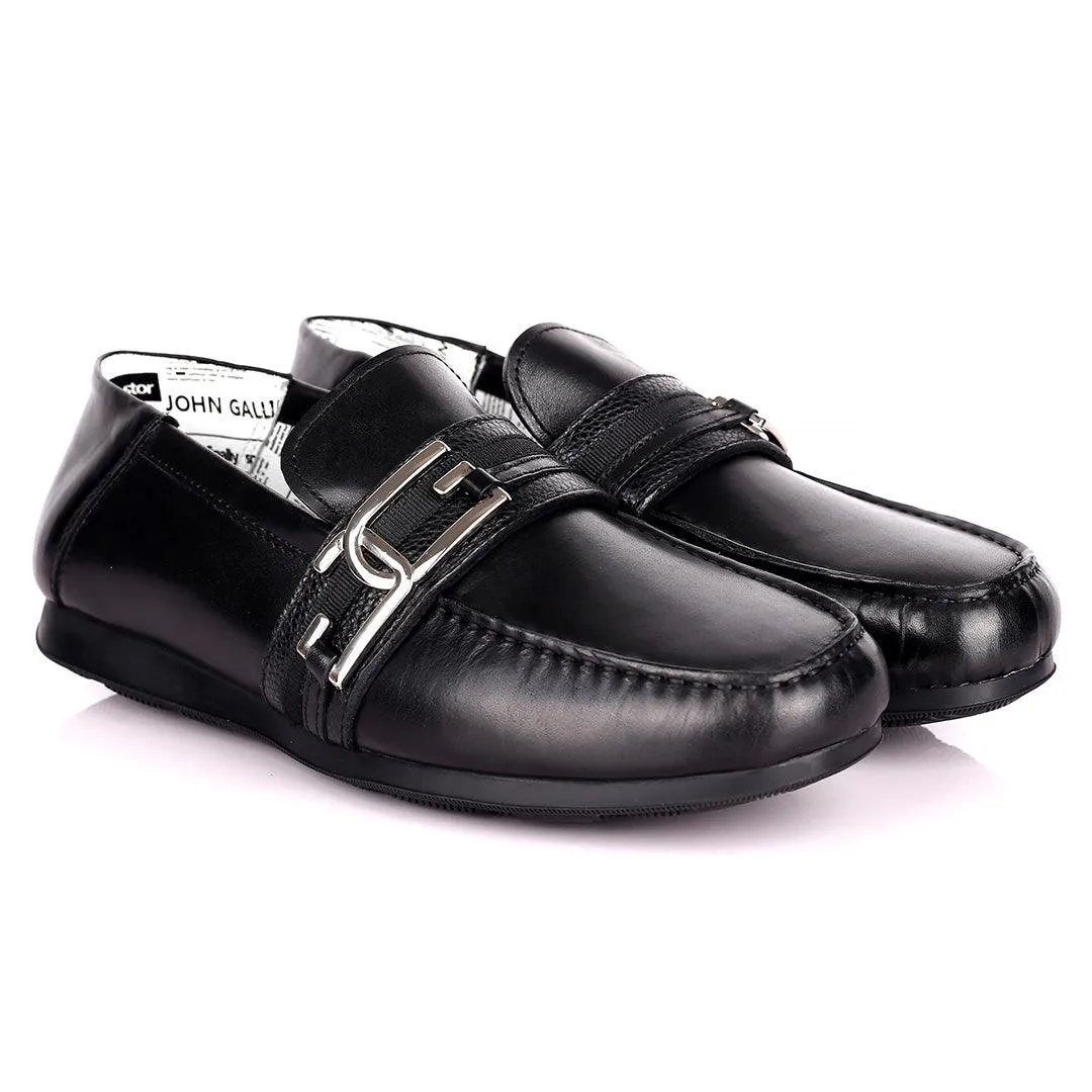 John Galliano Exquisite Double G Logo Designed Leather Shoe - Black