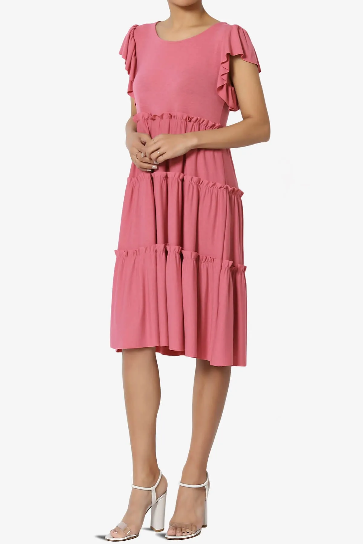 Minka Flutter Sleeve Tiered Ruffle Dress