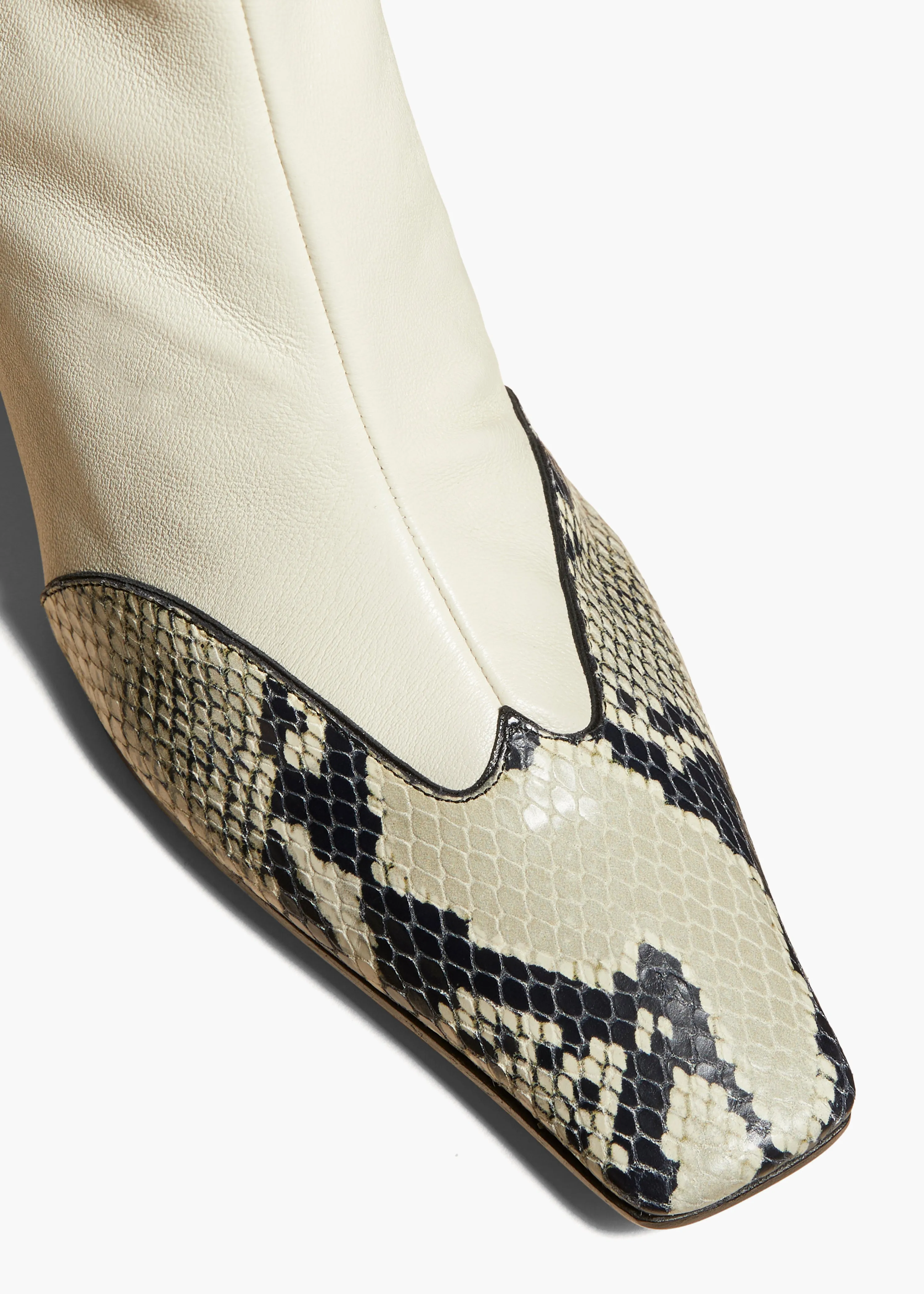 Nevada Stretch High Boot in Bone with Natural Python-Embossed Leather