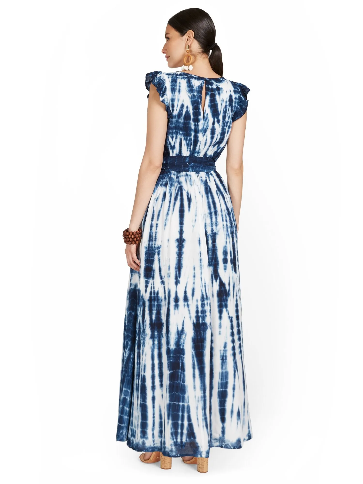 Tie-Dye Flutter-Sleeve Maxi Dress