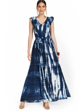 Tie-Dye Flutter-Sleeve Maxi Dress