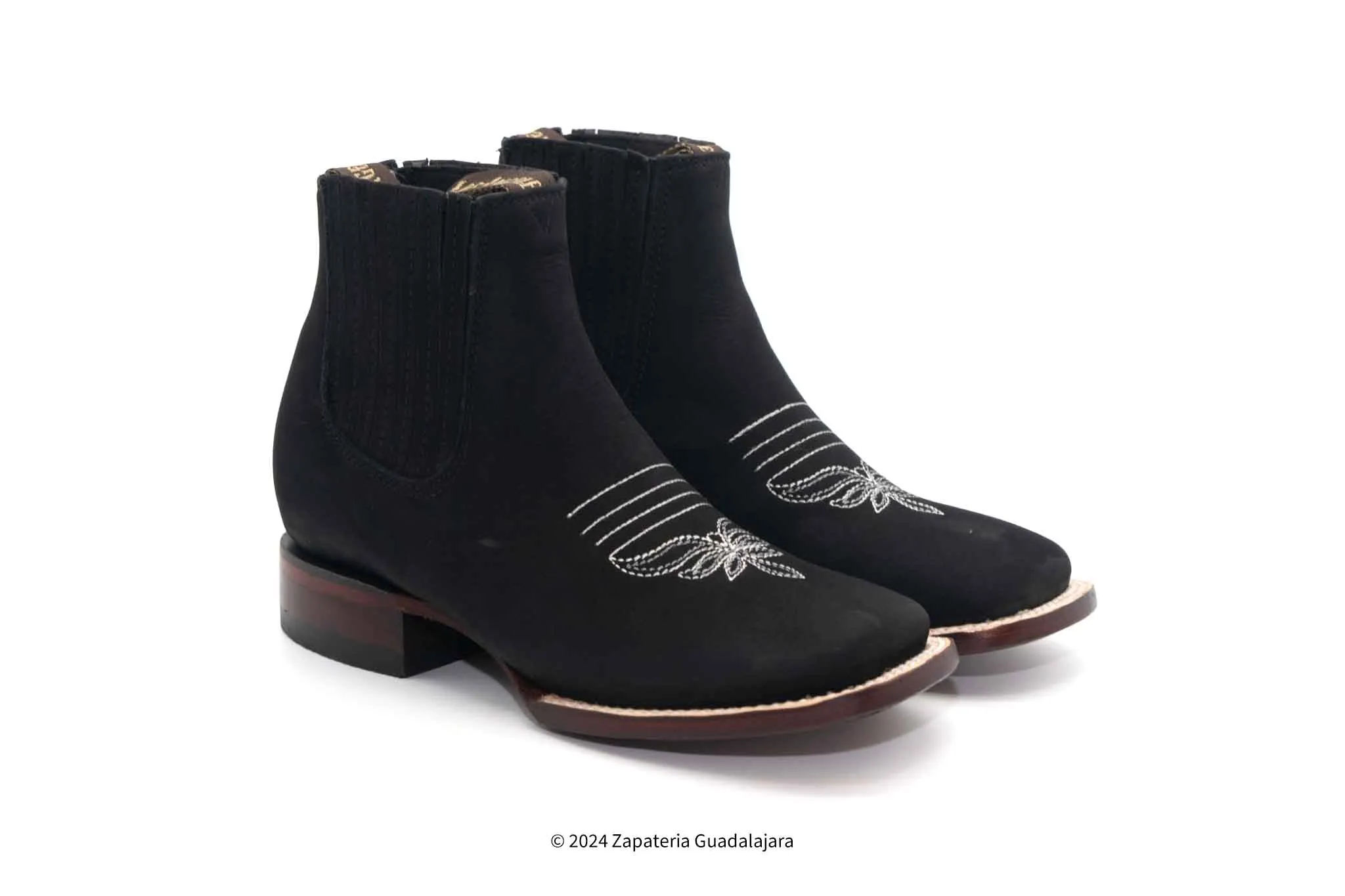 WOMEN'S WIDE SQUARE TOE NOBUCK BLACK LEATHER BOOT -206305