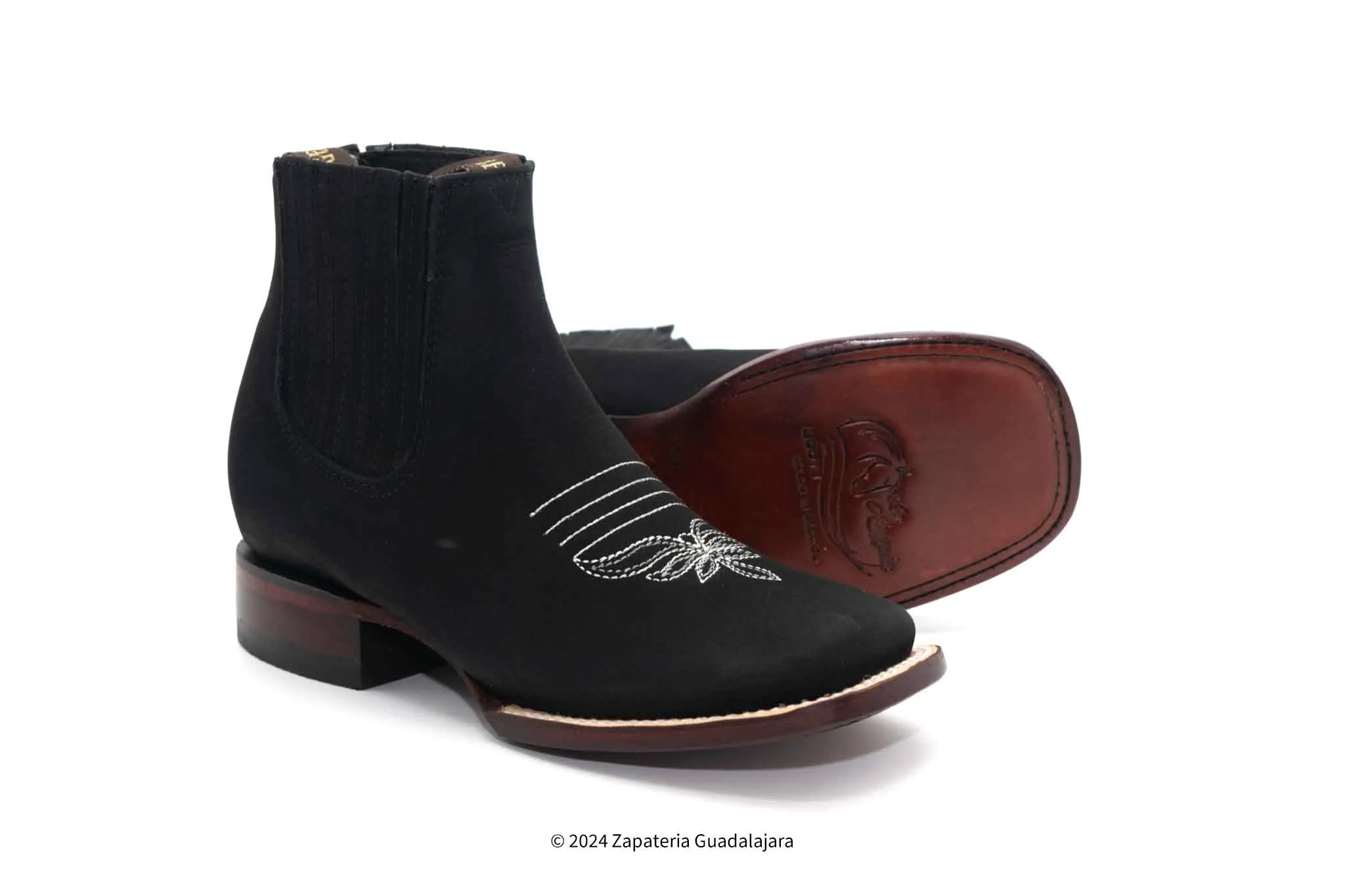 WOMEN'S WIDE SQUARE TOE NOBUCK BLACK LEATHER BOOT -206305